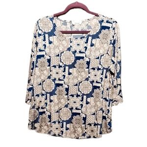 Exclusive One Blue‎ Stretchy Blouse White Details Large Pre-owned Women